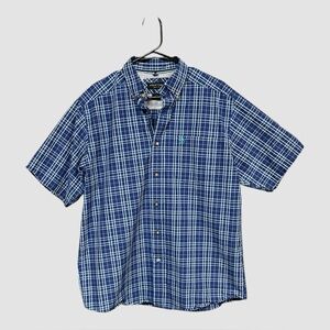 Ariat Pro shirt men M blue white plaid short sleeve vented western casual